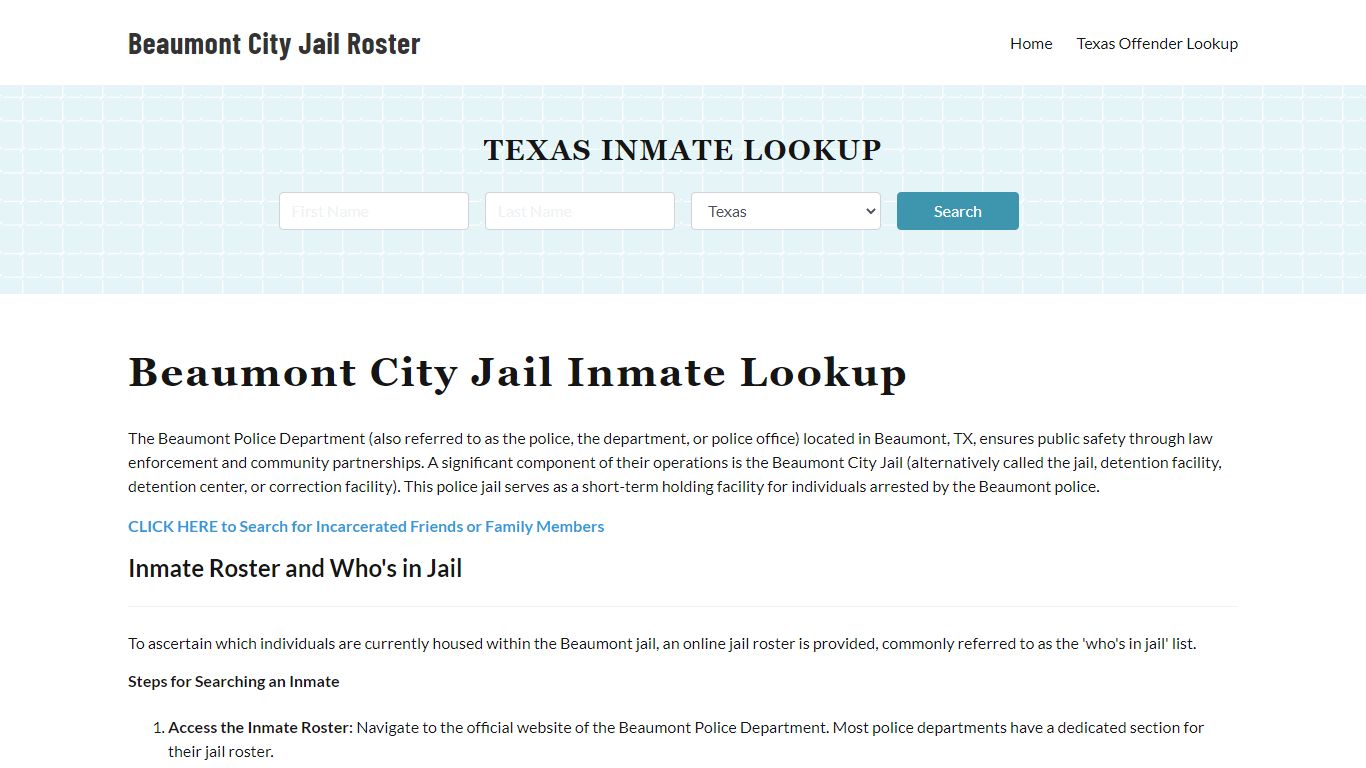 Beaumont Police Department & City Jail, TX Inmate Roster, Arrests, Mugshots
